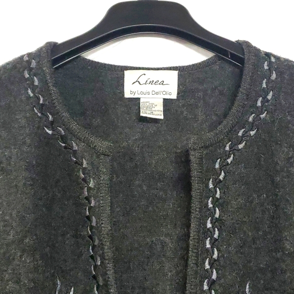 Linea by Louis Dell'olio Embroidered Open Fron Wool Grey Cardigan Jacket, Size M - Picture 4 of 7